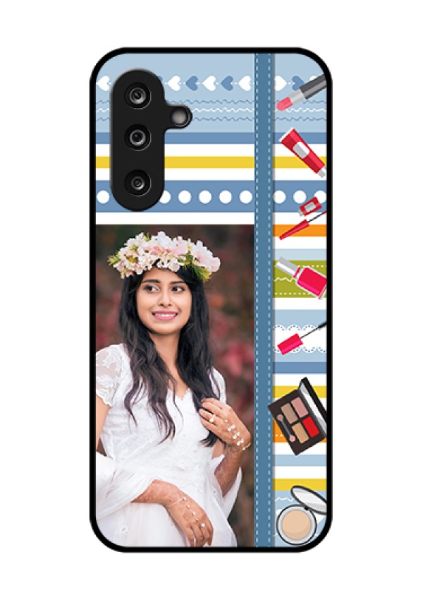 Samsung Galaxy M36 5G Custom Glass Phone Case - Makeup Icons Design