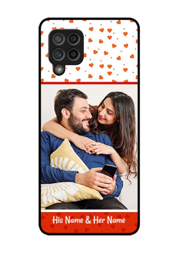 Galaxy M42 5G Custom Glass Phone Case - Orange Love Symbol Design
