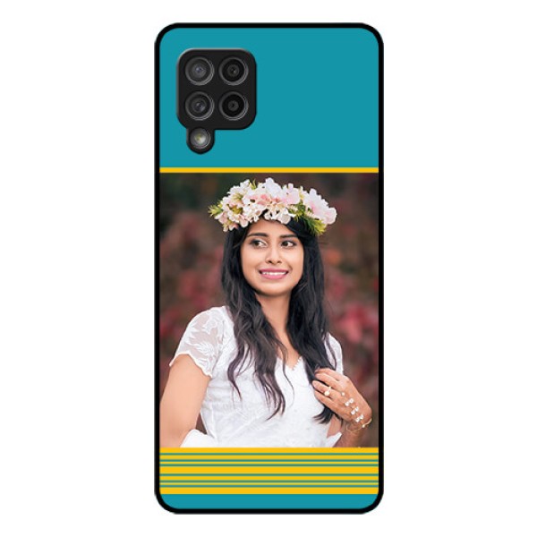 Galaxy M42 5G Custom Glass Phone Case - Yellow & Blue Design 