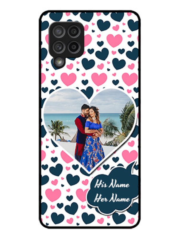 Custom Galaxy M42 5G Custom Glass Phone Case - Pink & Blue Heart Design