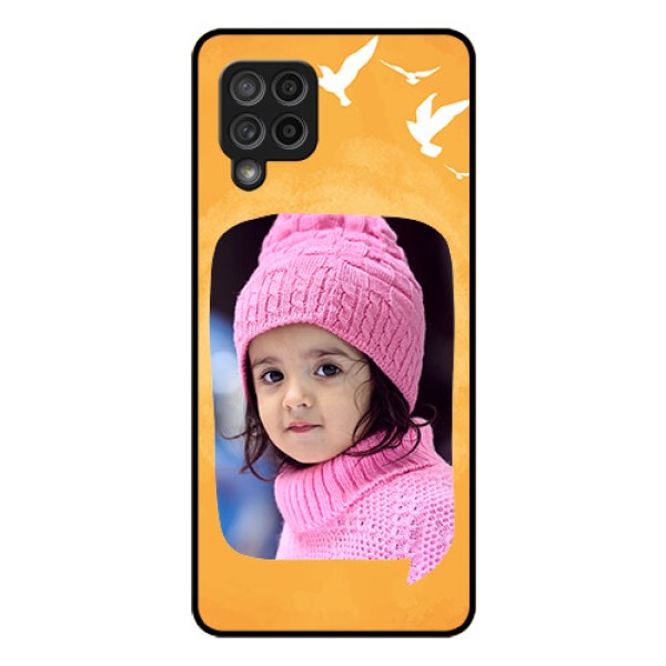Galaxy M42 5G Personalized Glass Phone Case - Water Color Design with Bird Icons