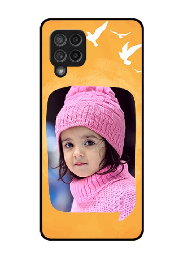Galaxy M42 5G Personalized Glass Phone Case - Water Color Design with Bird Icons