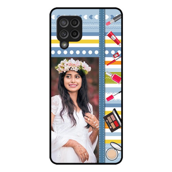 Galaxy M42 5G Personalized Glass Phone Case - Makeup Icons Design
