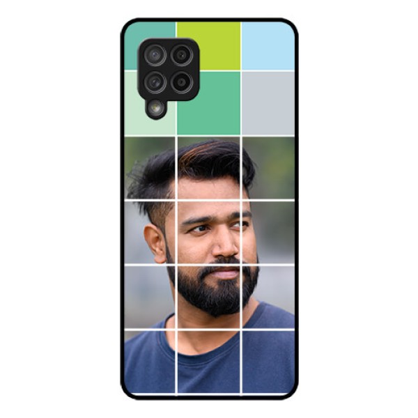 Galaxy M42 5G Photo Printing on Glass Case - with white box pattern 