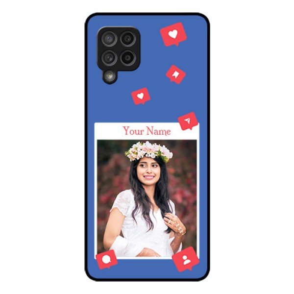 Galaxy M42 5G Custom Glass Phone Case - Like Share And Comment Design