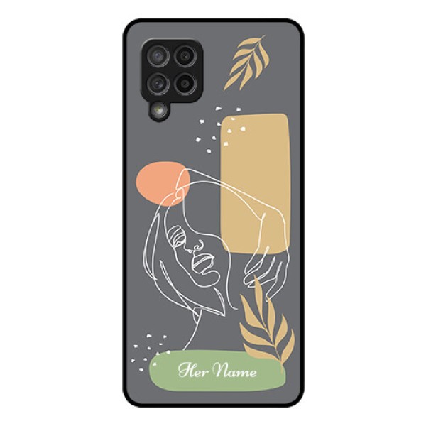 Galaxy M42 5G Custom Glass Phone Case - Gazing Woman line art Design