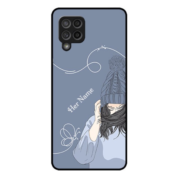 Galaxy M42 5G Custom Glass Mobile Case - Girl in winter outfit Design Galaxy M42 5G Custom Glass Mobile Case - Girl in winter outfit Design