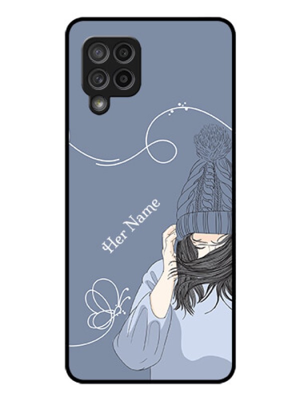 Custom Galaxy M42 5G Custom Glass Mobile Case - Girl in winter outfit Design