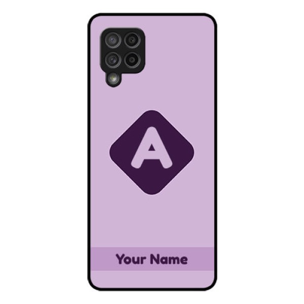 Galaxy M42 5G Custom Glass Mobile Case - Custom Letter in curved badge Design