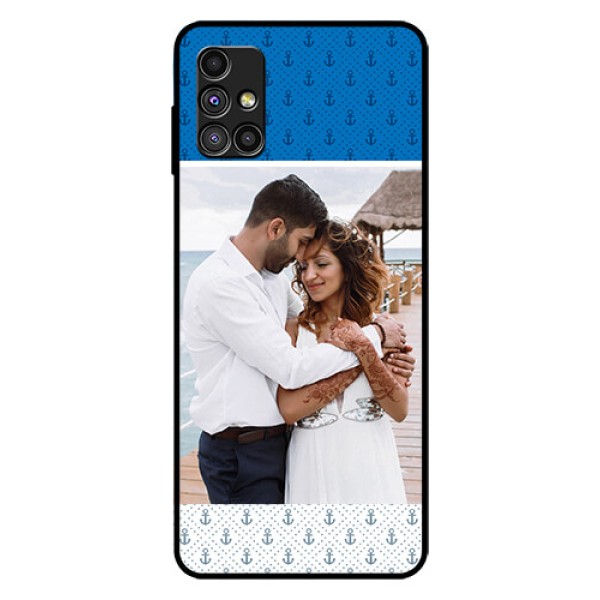 Galaxy M51 Photo Printing on Glass Case - Blue Anchors Design Galaxy M51 Photo Printing on Glass Case - Blue Anchors Design