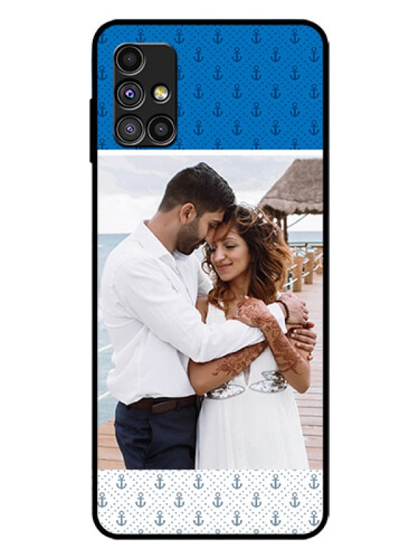 Custom Galaxy M51 Photo Printing on Glass Case  - Blue Anchors Design