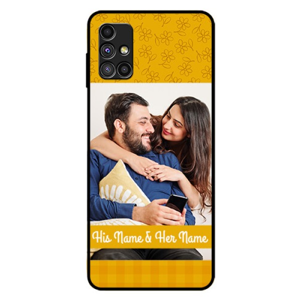 Galaxy M51 Custom Glass Mobile Case - Yellow Floral Design Galaxy M51 Custom Glass Mobile Case - Yellow Floral Design