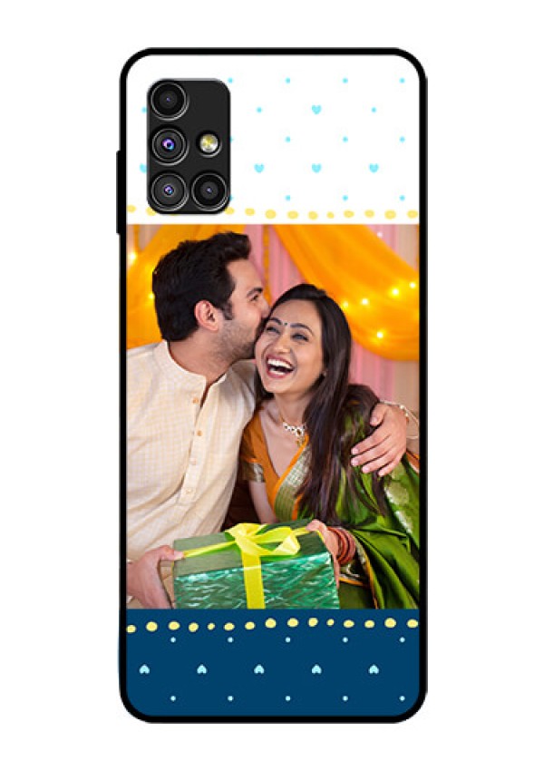 Galaxy M51 Personalized Glass Phone Case  - White and Blue Abstract Design