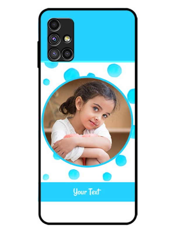 Custom Galaxy M51 Photo Printing on Glass Case  - Blue Bubbles Pattern Design