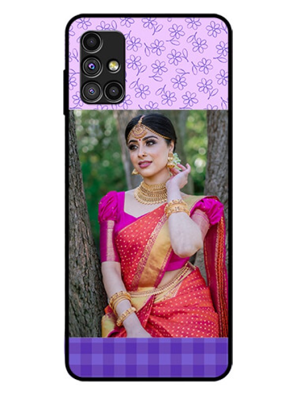 Custom Galaxy M51 Custom Glass Phone Case  - Purple Floral Design
