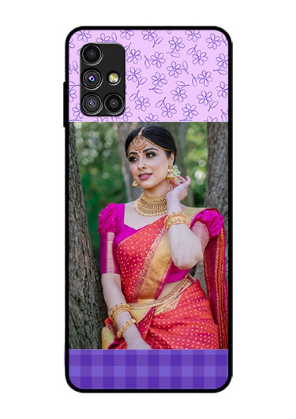 Galaxy M51 Custom Glass Phone Case  - Purple Floral Design