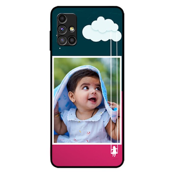 Galaxy M51 Custom Glass Phone Case  - Cute Girl with Cloud Design