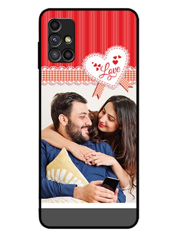 Custom Galaxy M51 Custom Glass Mobile Case  - Red Love Pattern Design