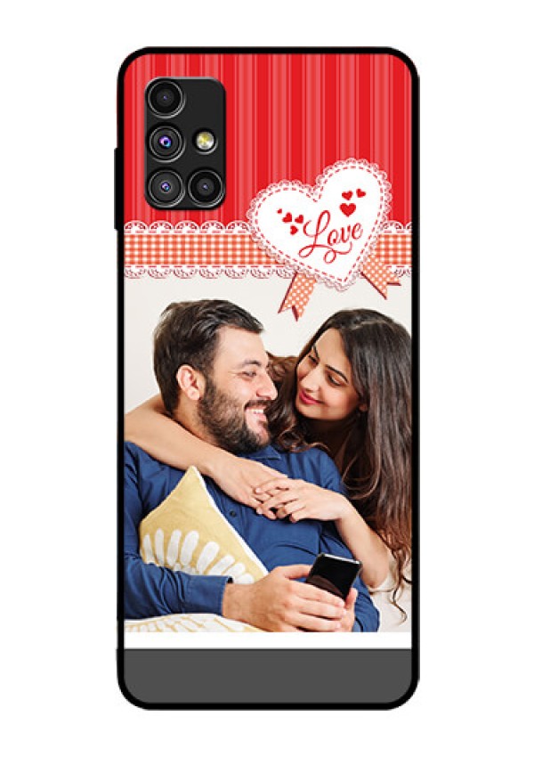 Galaxy M51 Custom Glass Mobile Case  - Red Love Pattern Design