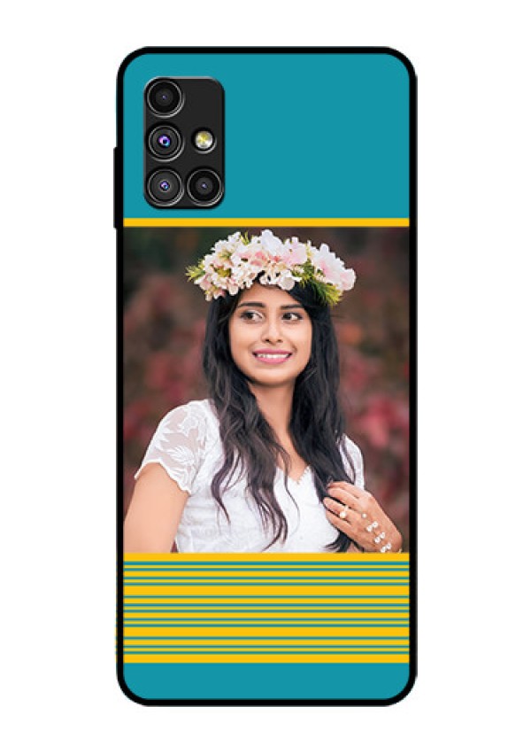 Galaxy M51 Custom Glass Phone Case  - Yellow & Blue Design 