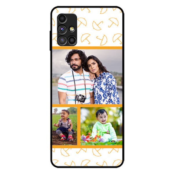 Galaxy M51 Custom Glass Mobile Case - Yellow Pattern Design Galaxy M51 Custom Glass Mobile Case - Yellow Pattern Design