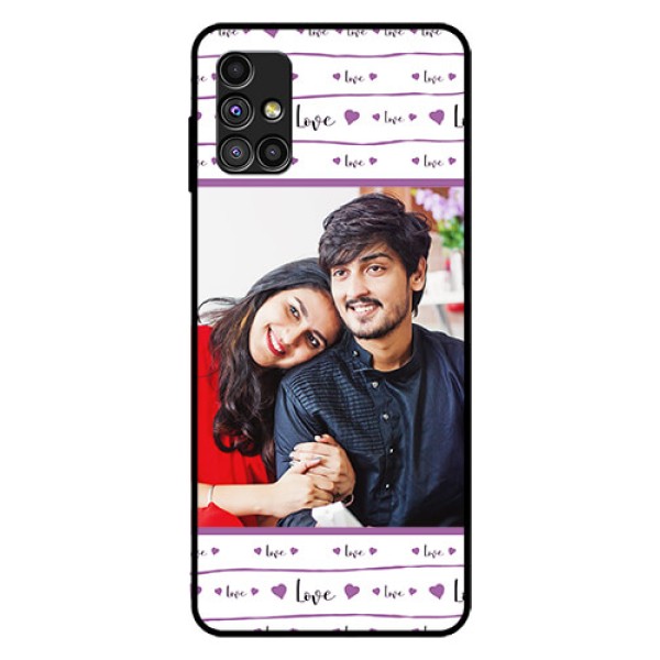 Galaxy M51 Custom Glass Mobile Case - Couples Heart Design Galaxy M51 Custom Glass Mobile Case - Couples Heart Design
