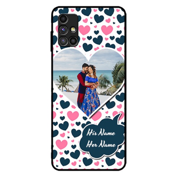 Galaxy M51 Custom Glass Phone Case - Pink & Blue Heart Design Galaxy M51 Custom Glass Phone Case - Pink & Blue Heart Design