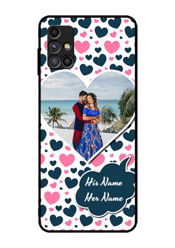 Galaxy M51 Custom Glass Phone Case  - Pink & Blue Heart Design