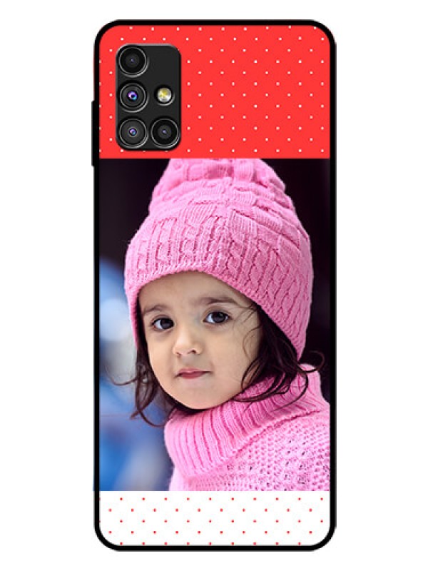 Custom Galaxy M51 Photo Printing on Glass Case  - Red Pattern Design