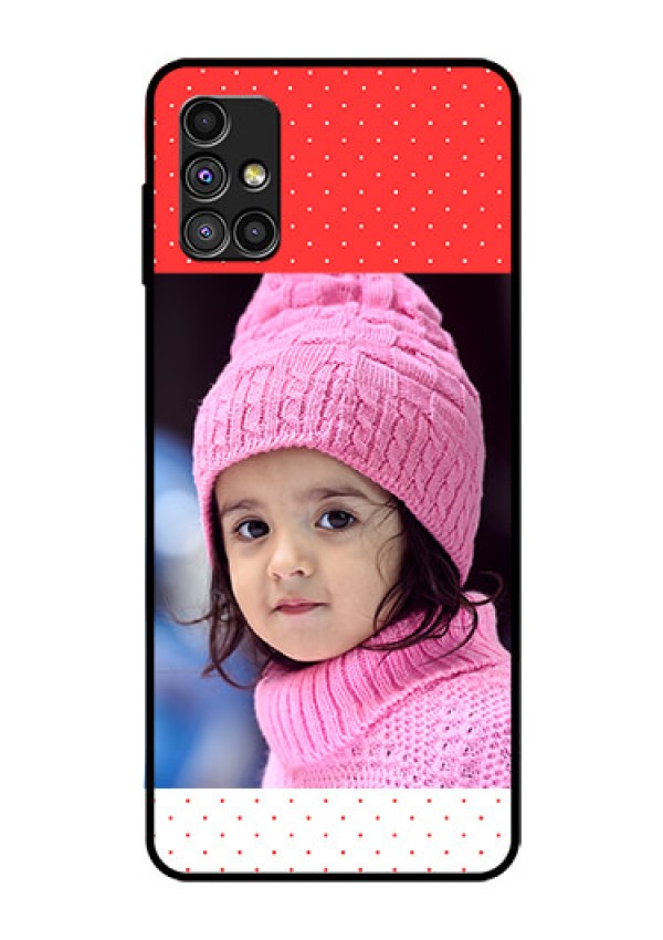 Galaxy M51 Photo Printing on Glass Case  - Red Pattern Design