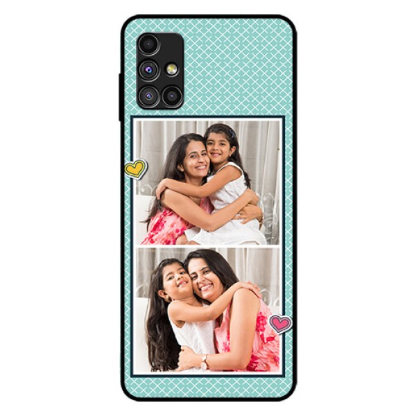 Galaxy M51 Custom Glass Phone Case - 2 Image Holder with Pattern Design Galaxy M51 Custom Glass Phone Case - 2 Image Holder with Pattern Design