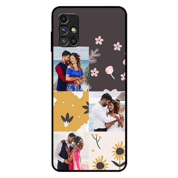 Galaxy M51 Photo Printing on Glass Case  - 3 Images with Floral Design