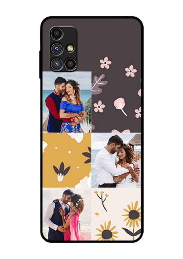 Galaxy M51 Photo Printing on Glass Case  - 3 Images with Floral Design