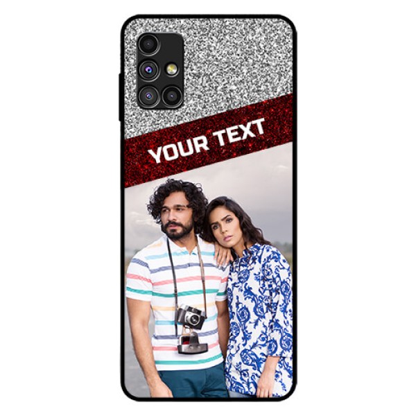Galaxy M51 Personalized Glass Phone Case  - Image Holder with Glitter Strip Design