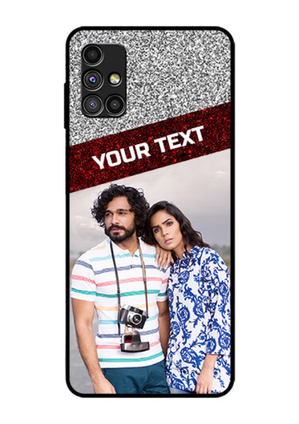 Galaxy M51 Personalized Glass Phone Case  - Image Holder with Glitter Strip Design