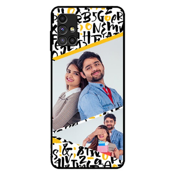 Galaxy M51 Custom Glass Mobile Case - Letters Pattern Design Galaxy M51 Custom Glass Mobile Case - Letters Pattern Design