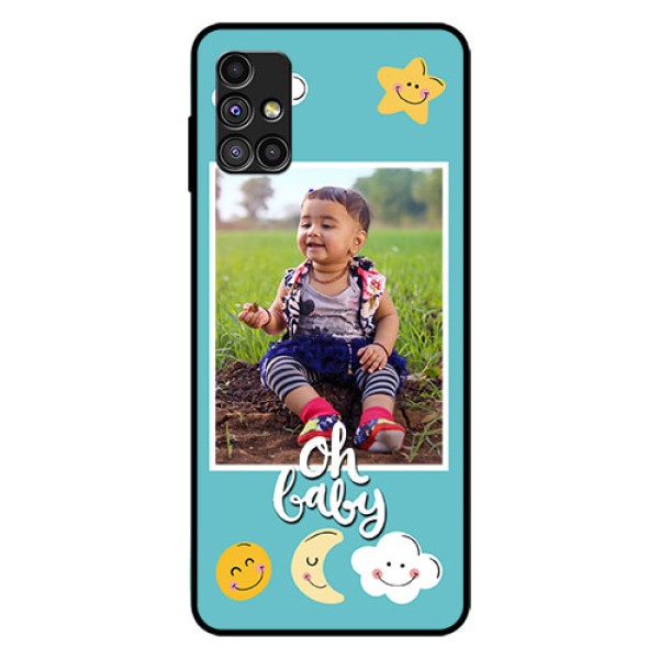 Galaxy M51 Personalized Glass Phone Case  - Smiley Kids Stars Design