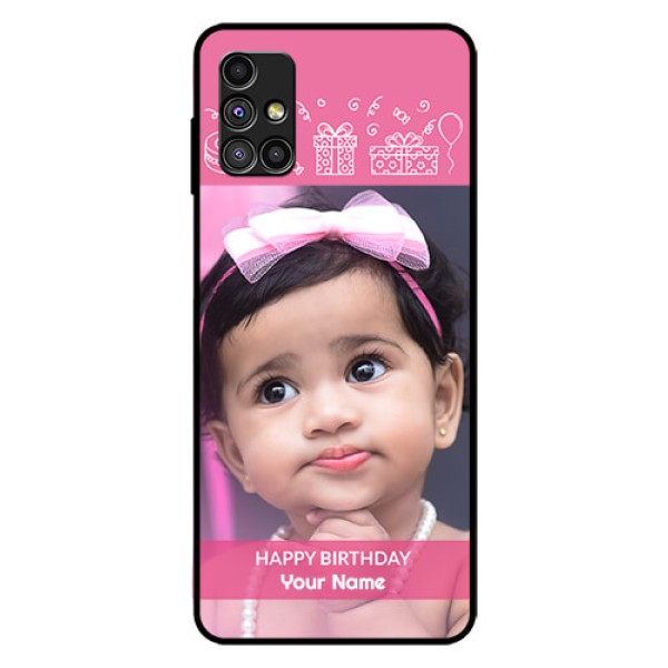 Galaxy M51 Photo Printing on Glass Case  - with Birthday Line Art Design