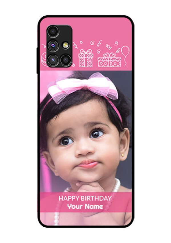Galaxy M51 Photo Printing on Glass Case  - with Birthday Line Art Design