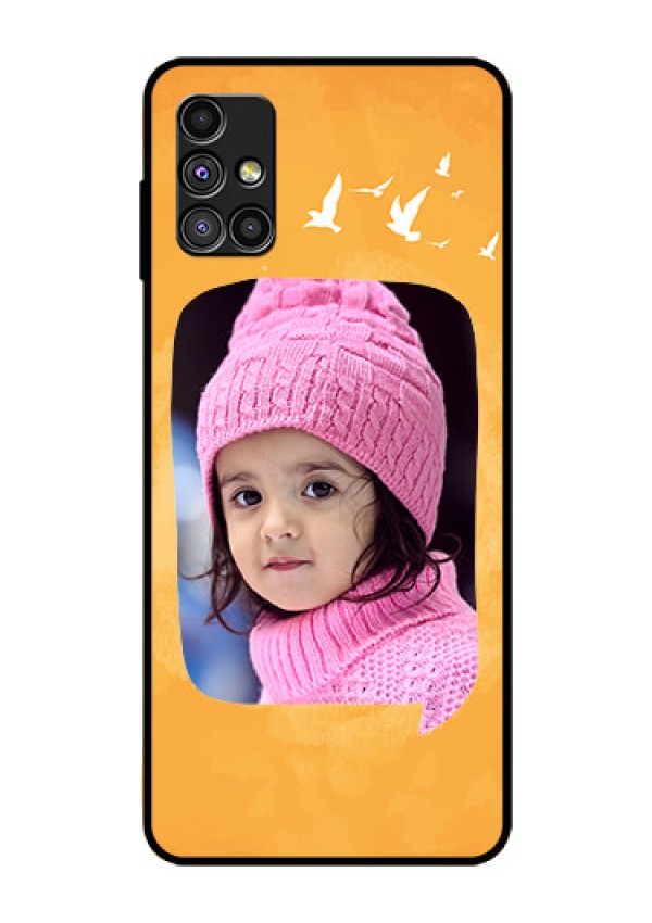 Galaxy M51 Personalized Glass Phone Case  - Water Color Design with Bird Icons