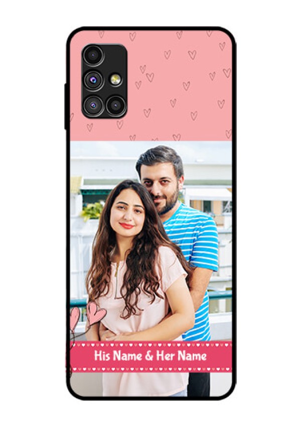 Galaxy M51 Personalized Glass Phone Case  - Love Design Peach Color