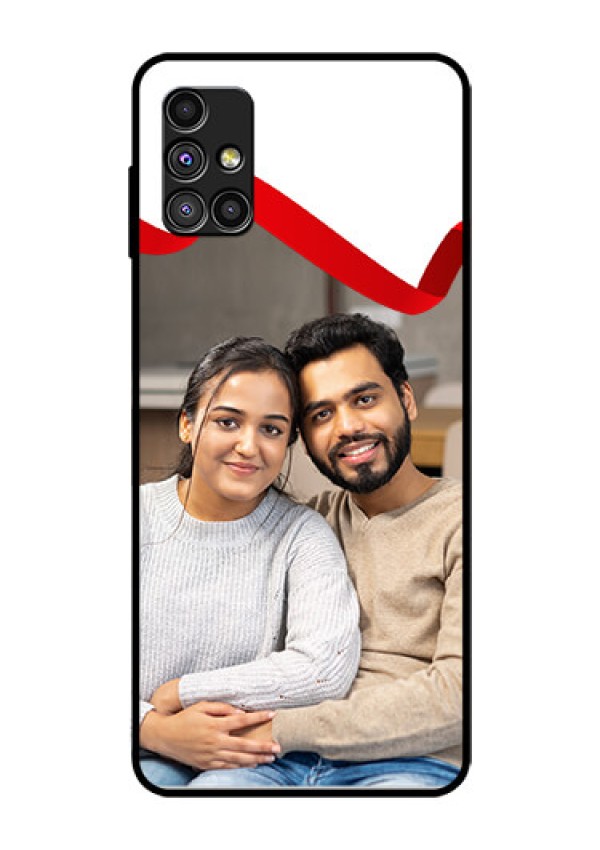 Galaxy M51 Photo Printing on Glass Case  - Red Ribbon Frame Design