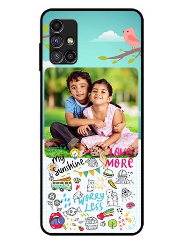Custom Galaxy M51 Photo Printing on Glass Case  - Doodle love Design