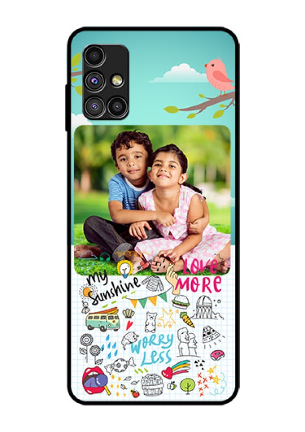 Galaxy M51 Photo Printing on Glass Case  - Doodle love Design