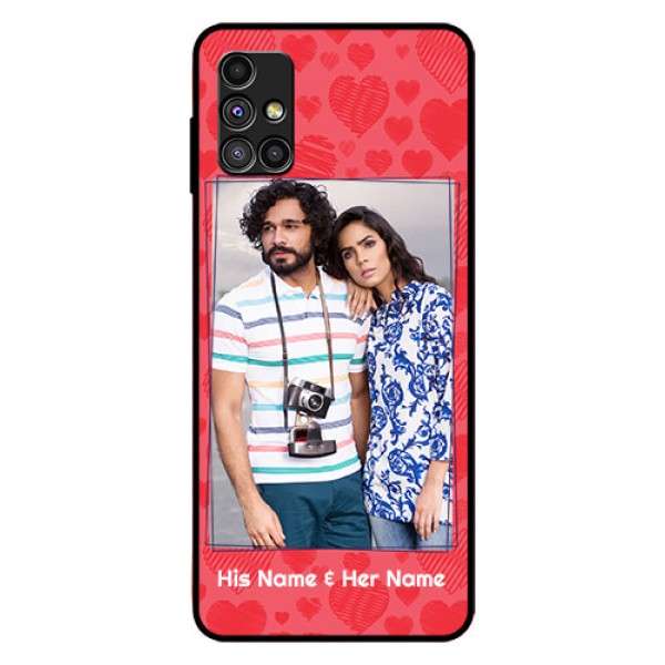 Galaxy M51 Photo Printing on Glass Case - with Red Heart Symbols Design Galaxy M51 Photo Printing on Glass Case - with Red Heart Symbols Design