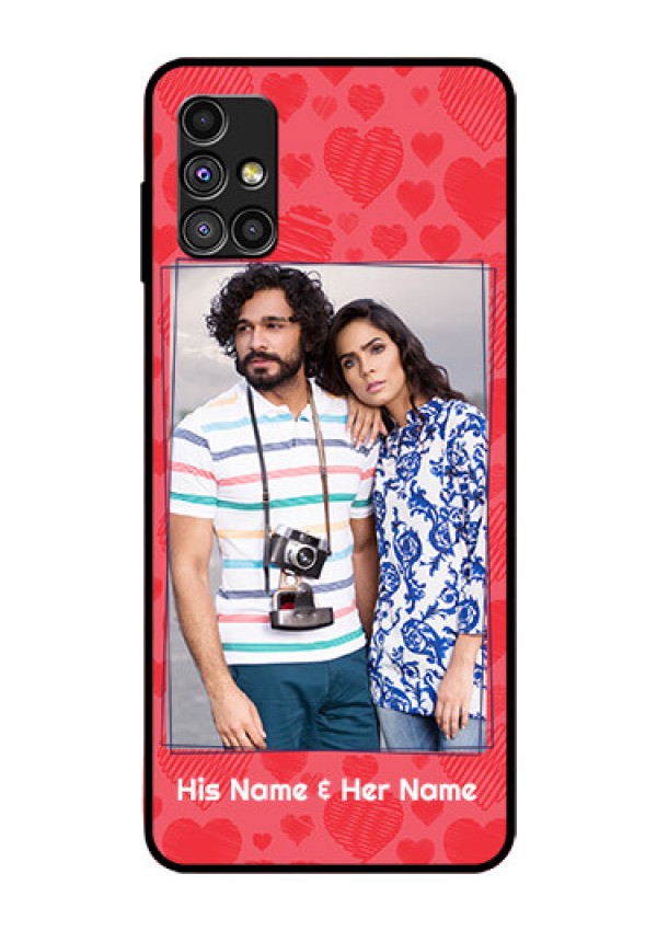 Galaxy M51 Photo Printing on Glass Case  - with Red Heart Symbols Design