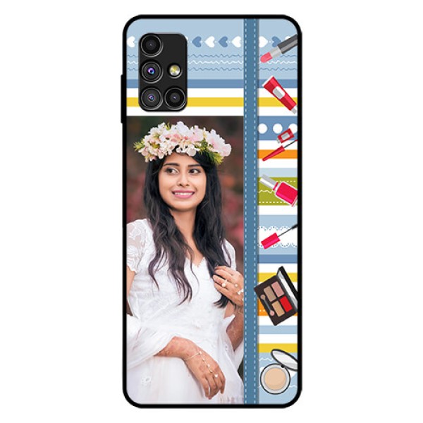 Galaxy M51 Personalized Glass Phone Case  - Makeup Icons Design