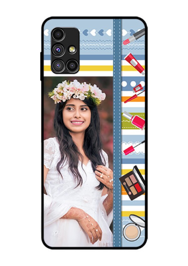 Galaxy M51 Personalized Glass Phone Case  - Makeup Icons Design