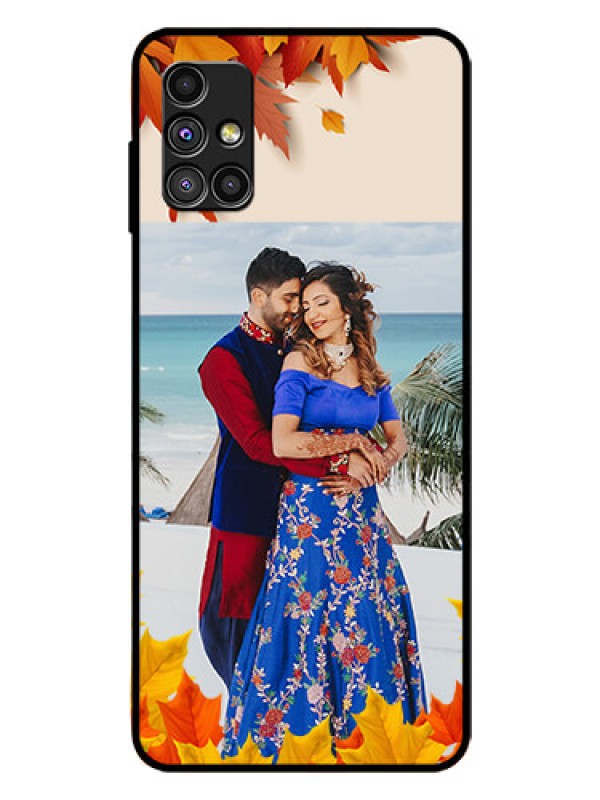 Custom Galaxy M51 Photo Printing on Glass Case  - Autumn Maple Leaves Design