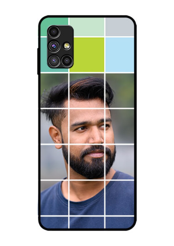 Galaxy M51 Photo Printing on Glass Case  - with white box pattern 